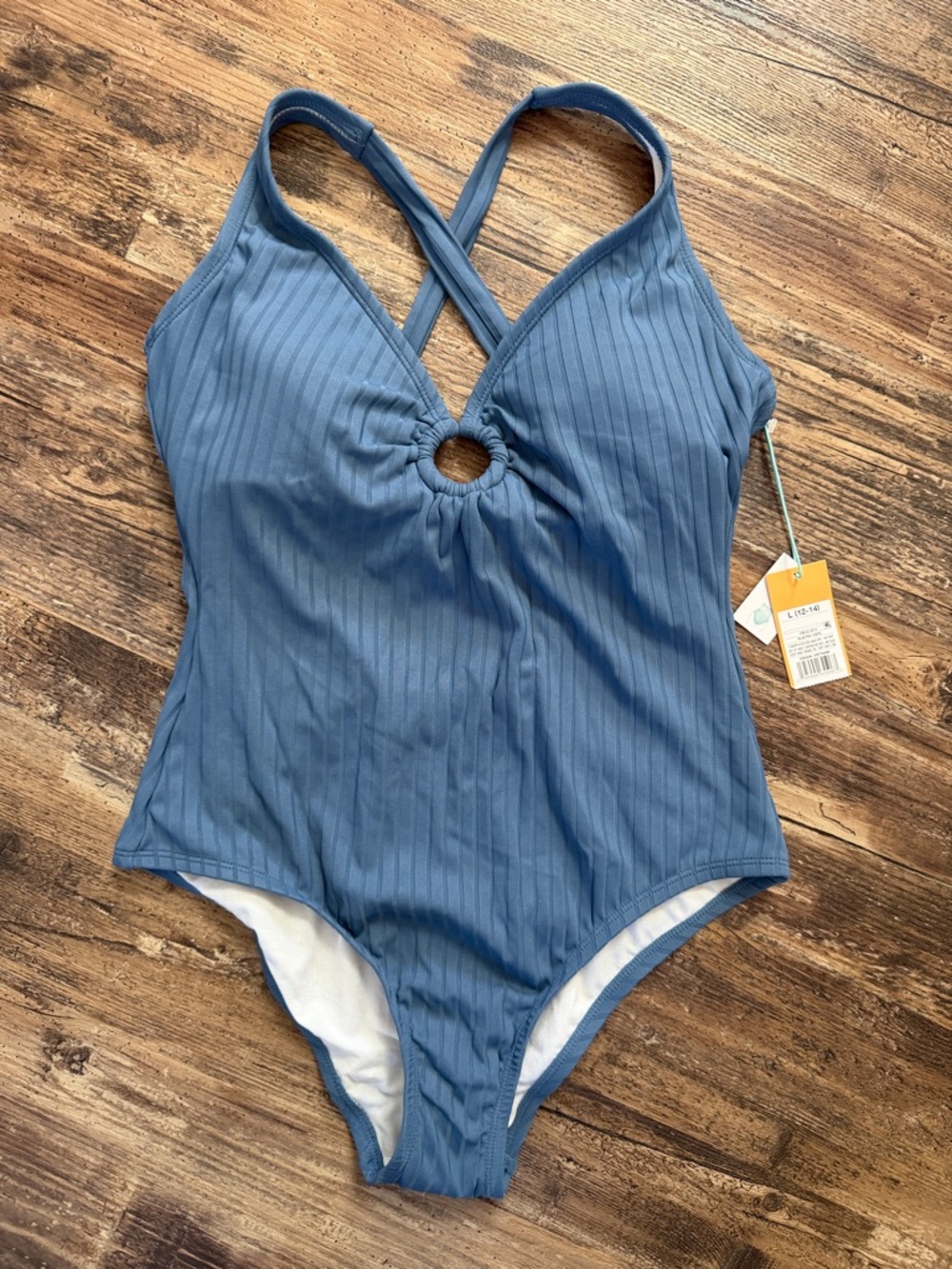 Kona Sol Blue Wide Ribbed One Piece Swimsuit